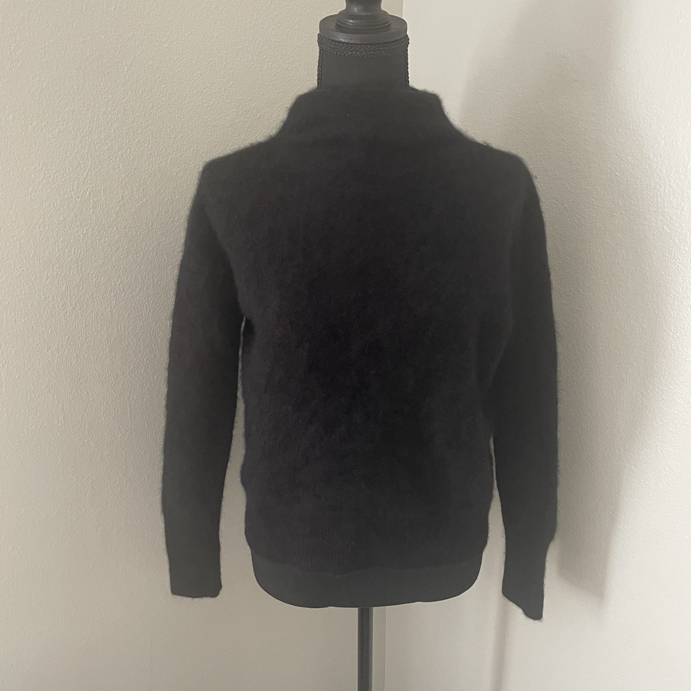 $448 VINCE. XS Black Plush Boiled Cashmere Funnel Neck Sweater‎ Preppy Capsule